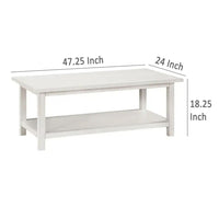 Ayne Coffee Table, 1 Bottom Shelf, Distressed White Wood, 47 Inch -BM329194