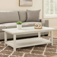 Ayne Coffee Table, 1 Bottom Shelf, Distressed White Wood, 47 Inch -BM329194