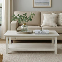 Ayne Coffee Table, 1 Bottom Shelf, Distressed White Wood, 47 Inch -BM329194