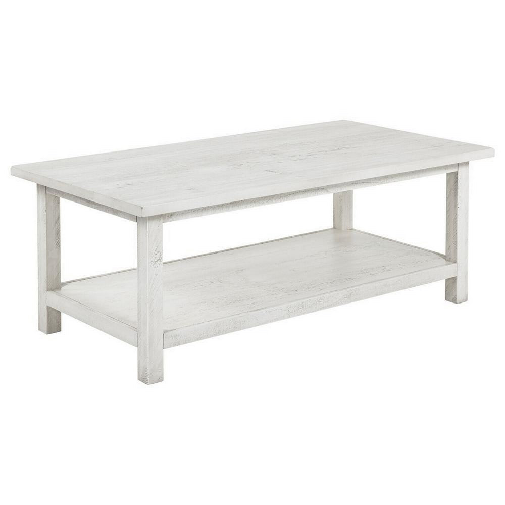 Ayne Coffee Table, 1 Bottom Shelf, Distressed White Wood, 47 Inch -BM329194