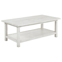 Ayne Coffee Table, 1 Bottom Shelf, Distressed White Wood, 47 Inch -BM329194