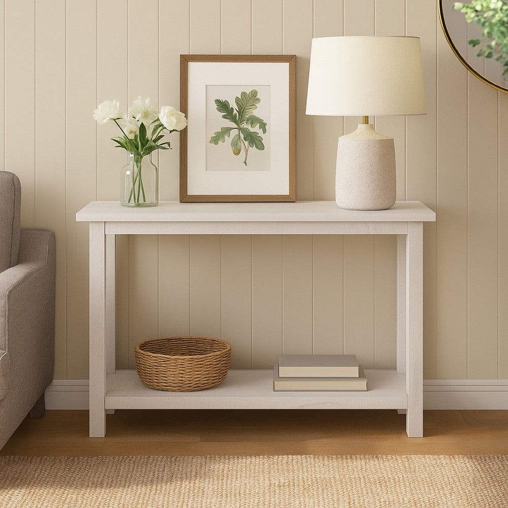 Ayne Console Table, 1 Bottom Shelf, Distressed White Wood, 47 Inch -BM329195