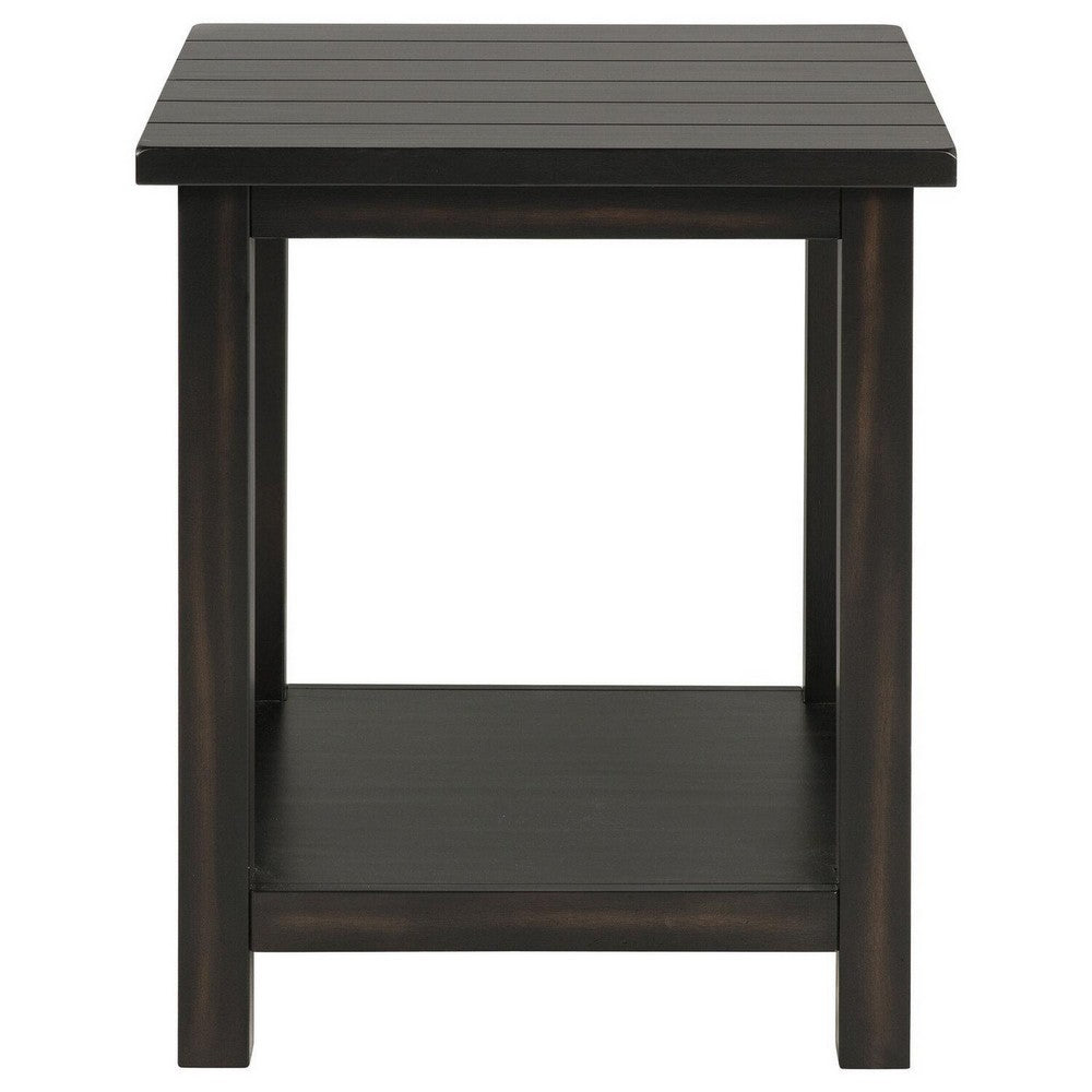 Ayne Side End Table, 1 Bottom Shelf, Black Wood Frame, Square 20 Inch -BM329196