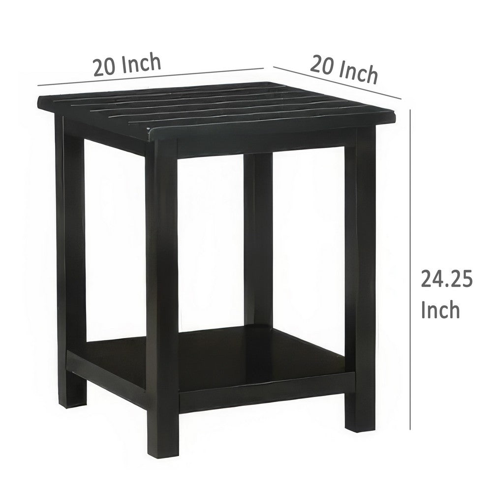 Ayne Side End Table, 1 Bottom Shelf, Black Wood Frame, Square 20 Inch -BM329196