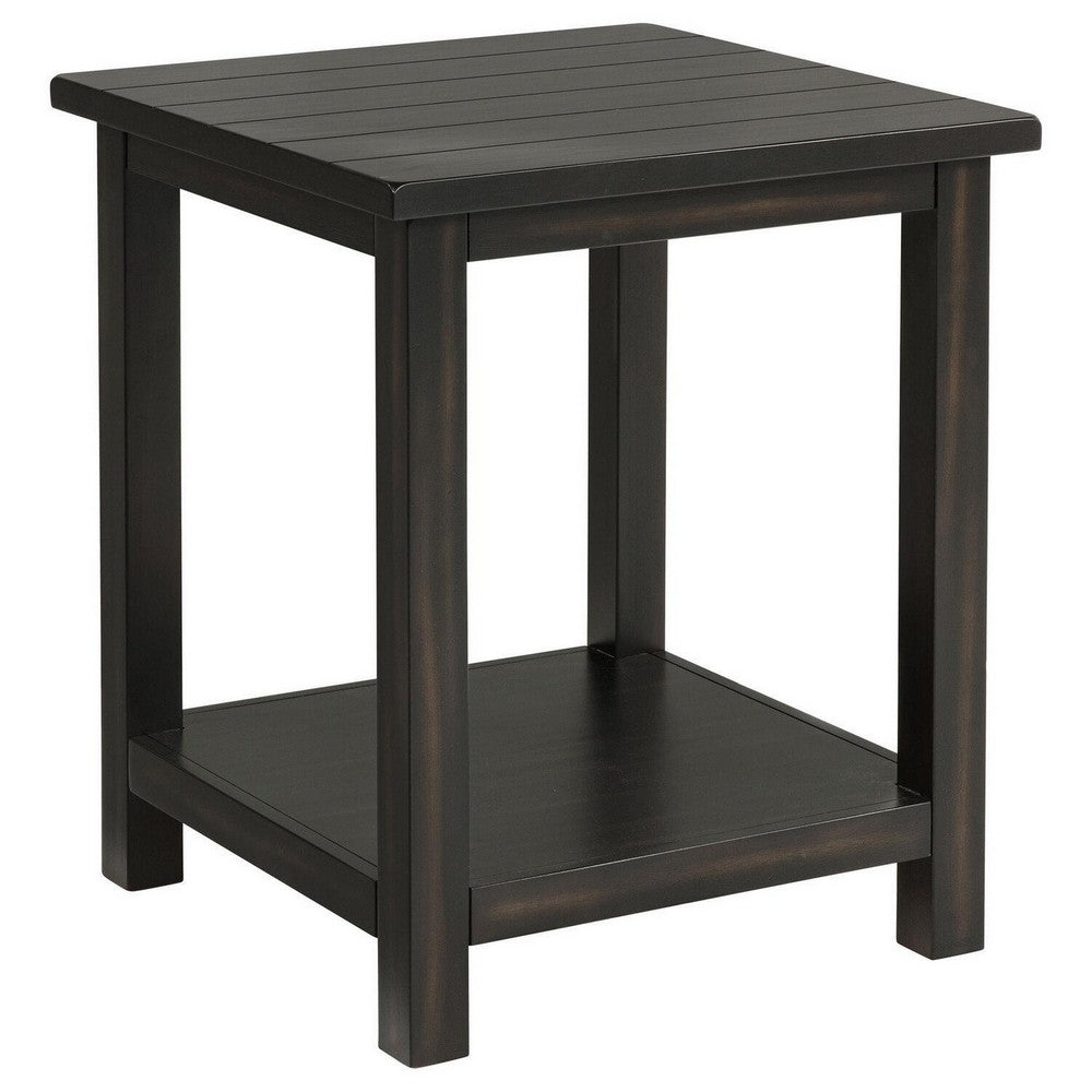 Ayne Side End Table, 1 Bottom Shelf, Black Wood Frame, Square 20 Inch -BM329196