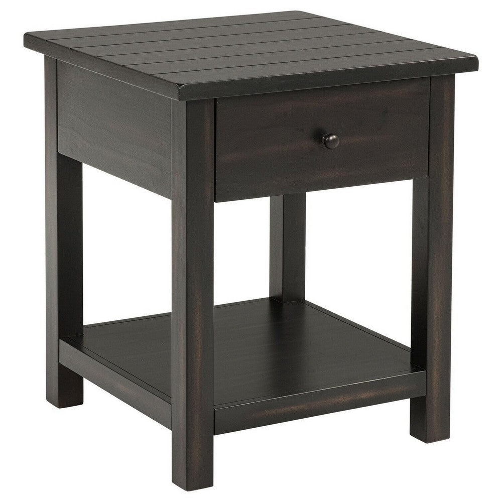 Ayne Side End Table, 1 Shelf, 1 Drawer, Black Wood, Square 20 Inch -BM329197