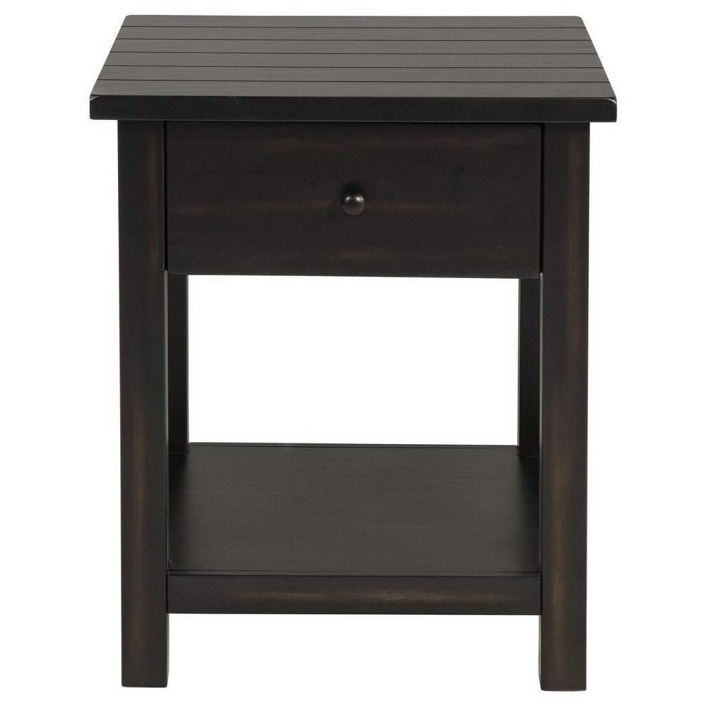 Ayne Side End Table, 1 Shelf, 1 Drawer, Black Wood, Square 20 Inch -BM329197