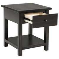Ayne Side End Table, 1 Shelf, 1 Drawer, Black Wood, Square 20 Inch -BM329197