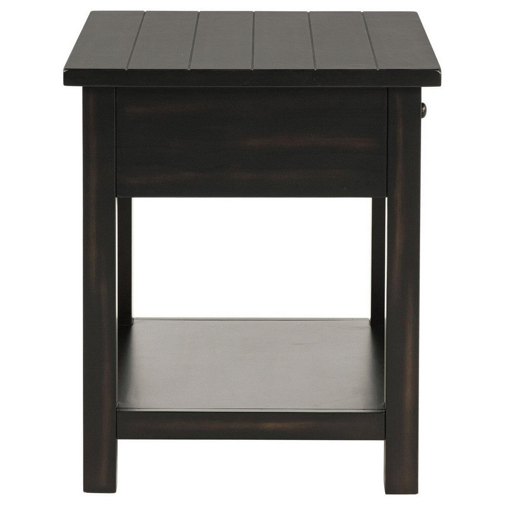 Ayne Side End Table, 1 Shelf, 1 Drawer, Black Wood, Square 20 Inch -BM329197
