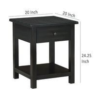 Ayne Side End Table, 1 Shelf, 1 Drawer, Black Wood, Square 20 Inch -BM329197