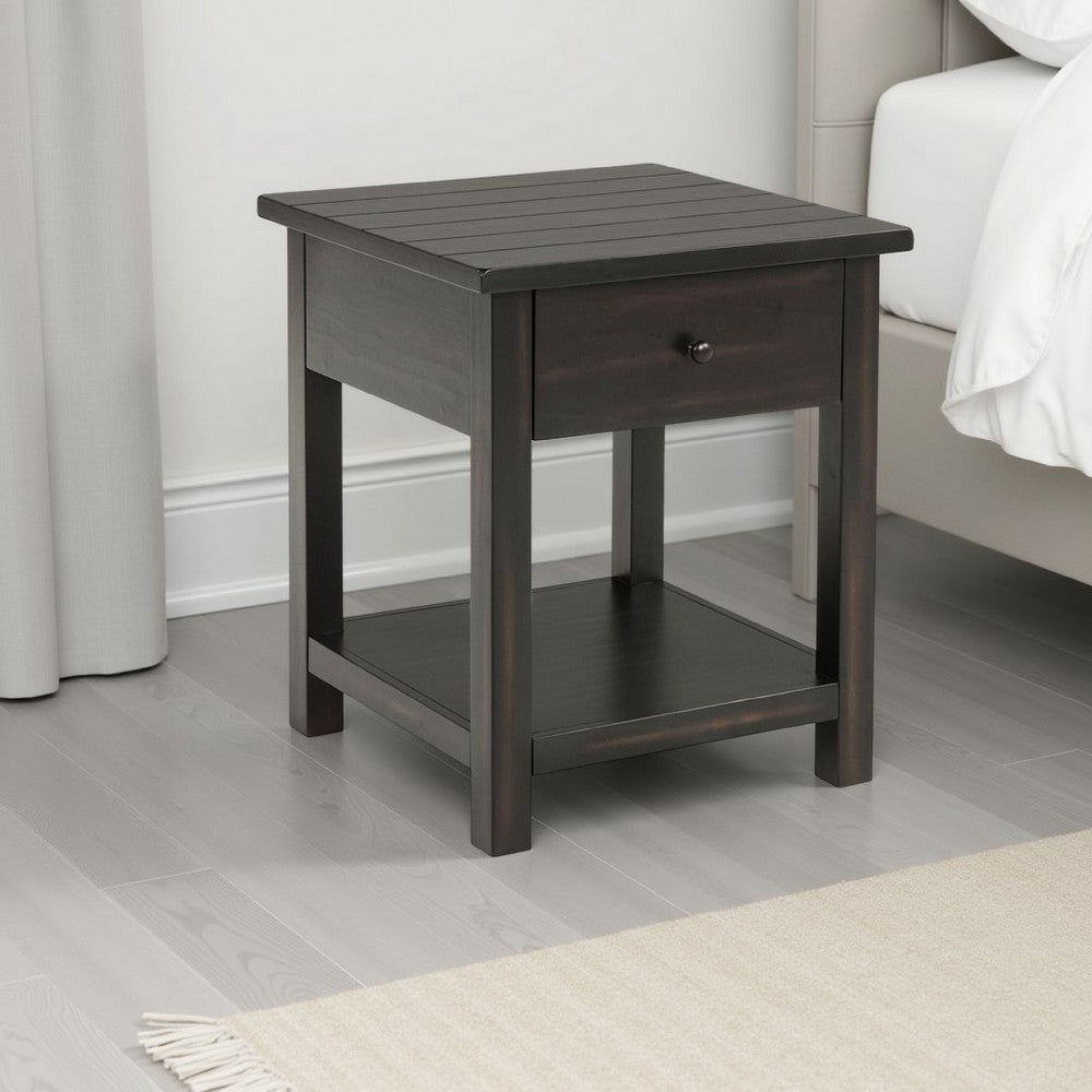 Ayne Side End Table, 1 Shelf, 1 Drawer, Black Wood, Square 20 Inch -BM329197