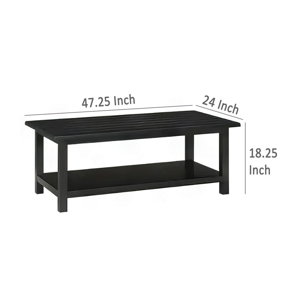 Ayne Coffee Table, 1 Bottom Shelf, Classic Black Wood Frame, 47 Inch -BM329198