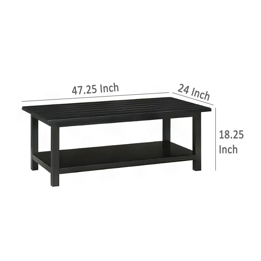 Ayne Coffee Table, 1 Bottom Shelf, Classic Black Wood Frame, 47 Inch -BM329198