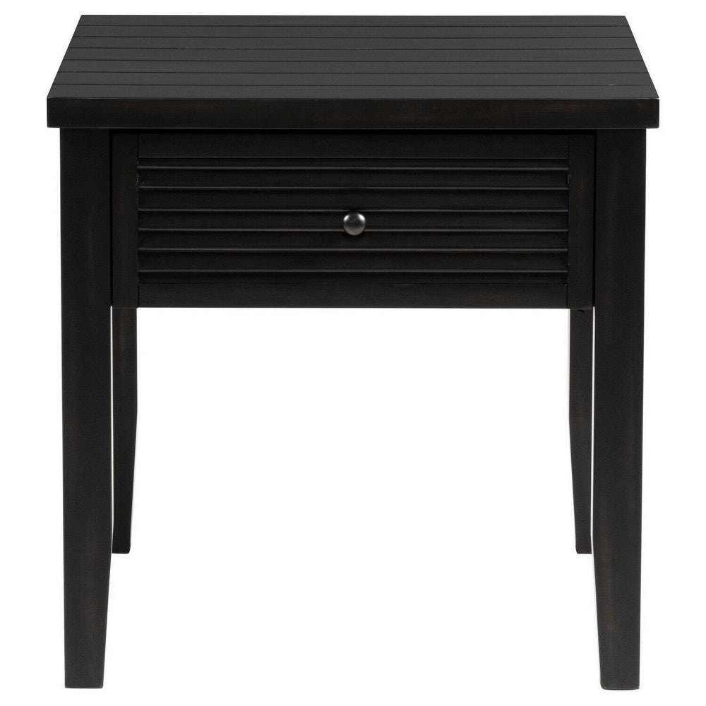 Coni Side End Table, 1 Drawer, Classic Black Wood, Square 24 Inch -BM329200