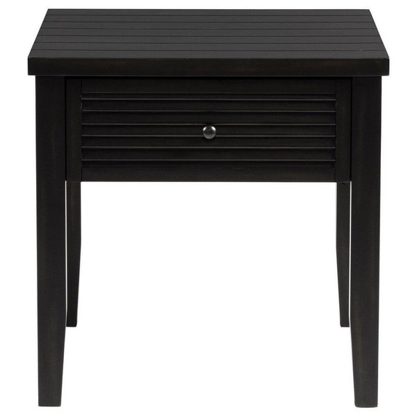 Coni Side End Table, 1 Drawer, Classic Black Wood, Square 24 Inch -BM329200