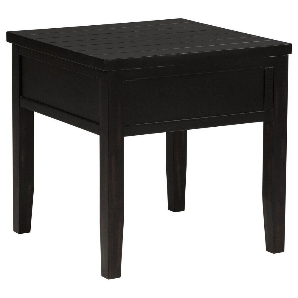 Coni Side End Table, 1 Drawer, Classic Black Wood, Square 24 Inch -BM329200
