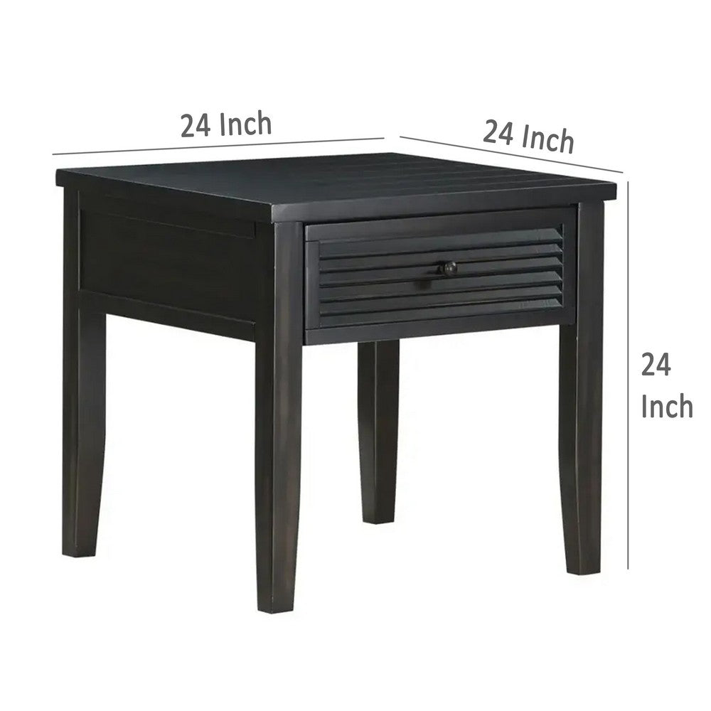 Coni Side End Table, 1 Drawer, Classic Black Wood, Square 24 Inch -BM329200