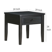 Coni Side End Table, 1 Drawer, Classic Black Wood, Square 24 Inch -BM329200