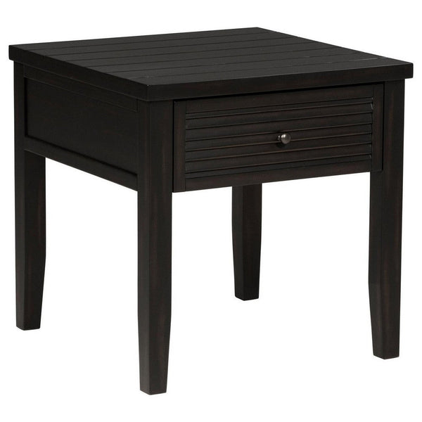 Coni Side End Table, 1 Drawer, Classic Black Wood, Square 24 Inch -BM329200