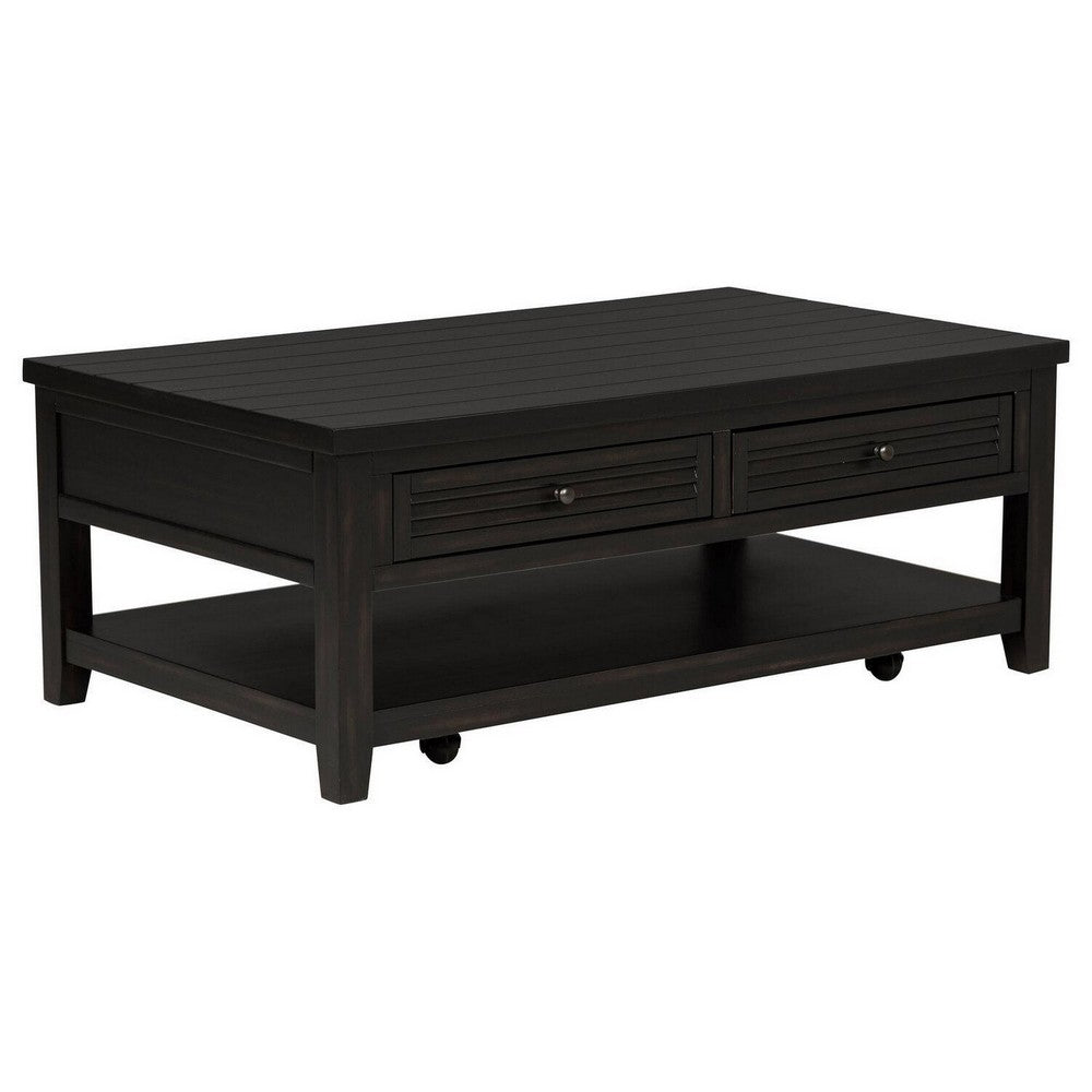 Coni Coffee Table, 2 Drawers, 1 Shelf, Black Wood Frame, 48 Inch -BM329201