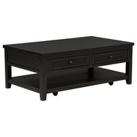 Coni Coffee Table, 2 Drawers, 1 Shelf, Black Wood Frame, 48 Inch -BM329201