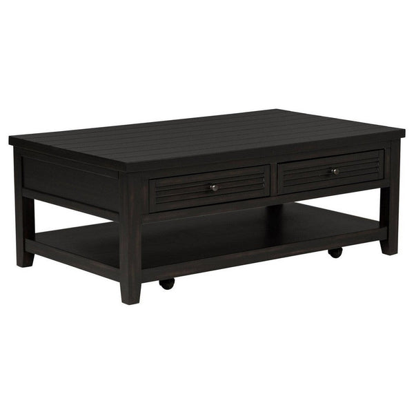 Coni Coffee Table, 2 Drawers, 1 Shelf, Black Wood Frame, 48 Inch -BM329201