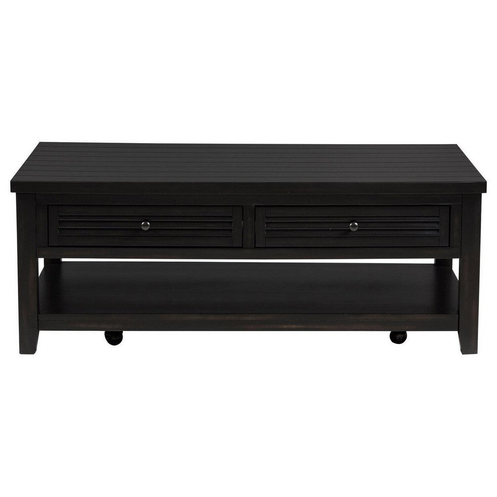Coni Coffee Table, 2 Drawers, 1 Shelf, Black Wood Frame, 48 Inch -BM329201