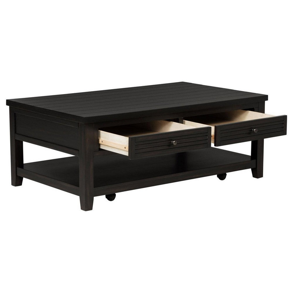Coni Coffee Table, 2 Drawers, 1 Shelf, Black Wood Frame, 48 Inch -BM329201