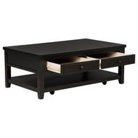 Coni Coffee Table, 2 Drawers, 1 Shelf, Black Wood Frame, 48 Inch -BM329201