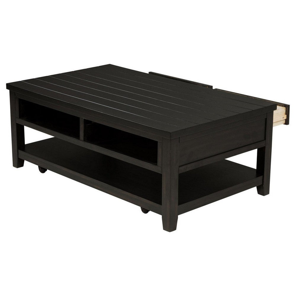 Coni Coffee Table, 2 Drawers, 1 Shelf, Black Wood Frame, 48 Inch -BM329201