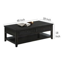 Coni Coffee Table, 2 Drawers, 1 Shelf, Black Wood Frame, 48 Inch -BM329201