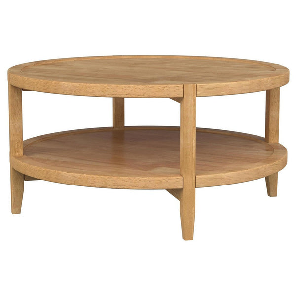 Camilia Coffee Table, 1 Shelf, Round Maple Brown Solid Wood, 36 Inch  -BM329202
