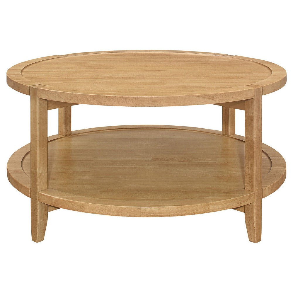 Camilia Coffee Table, 1 Shelf, Round Maple Brown Solid Wood, 36 Inch  -BM329202