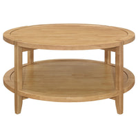 Camilia Coffee Table, 1 Shelf, Round Maple Brown Solid Wood, 36 Inch  -BM329202