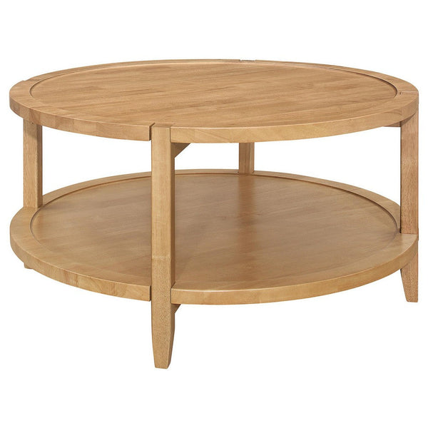 Camilia Coffee Table, 1 Shelf, Round Maple Brown Solid Wood, 36 Inch  -BM329202
