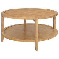 Camilia Coffee Table, 1 Shelf, Round Maple Brown Solid Wood, 36 Inch  -BM329202
