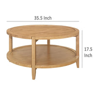 Camilia Coffee Table, 1 Shelf, Round Maple Brown Solid Wood, 36 Inch  -BM329202