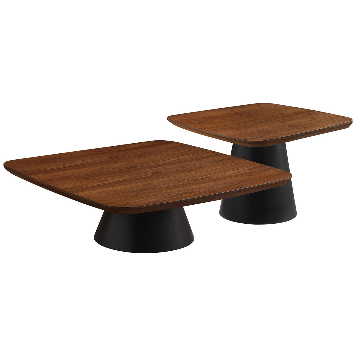 Eliana 2pc Coffee Table Set, Walnut Brown, Black Metal Frame-BM329203
