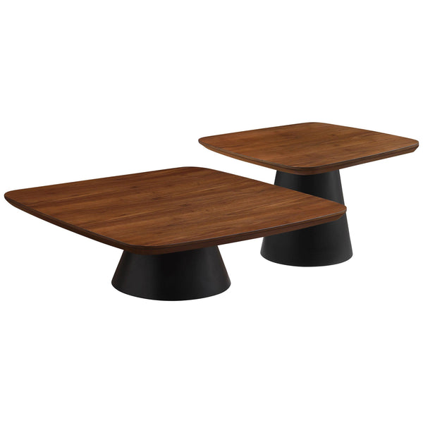 Eliana 2pc Coffee Table Set, Walnut Brown, Black Metal Frame-BM329203