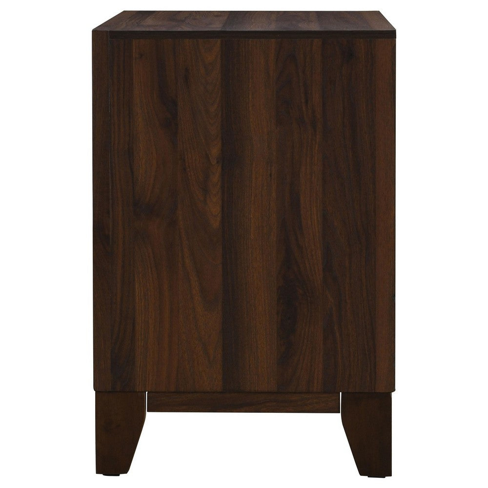 Yels Nightstand with 2 Drawers, Gold Metal Knobs, Walnut Brown  -BM329213