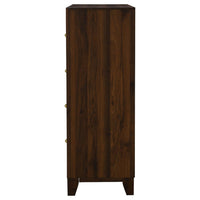 Yels Tall Dresser Chest with 4 Drawers, Gold Metal Knobs, Walnut Brown -BM329215
