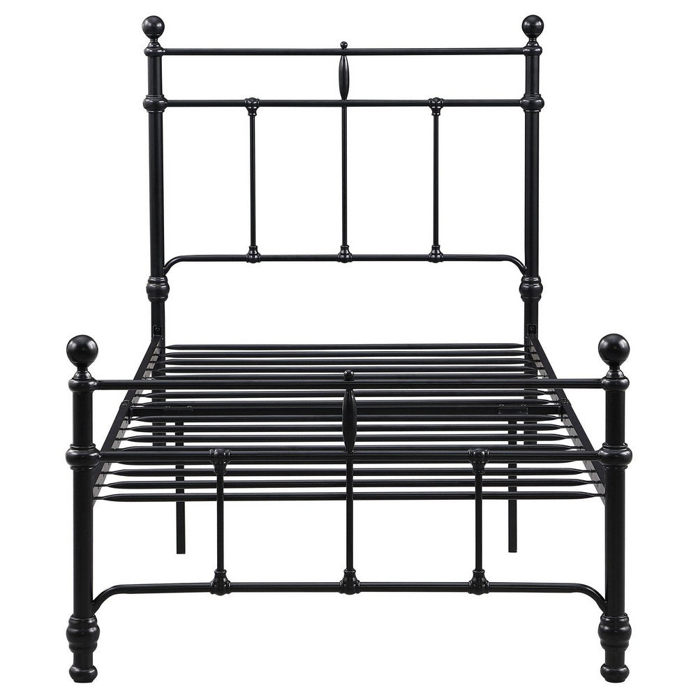Nevy Twin Size Bed, Classic Intricate Detailed Black Metal Open Frame -BM329231