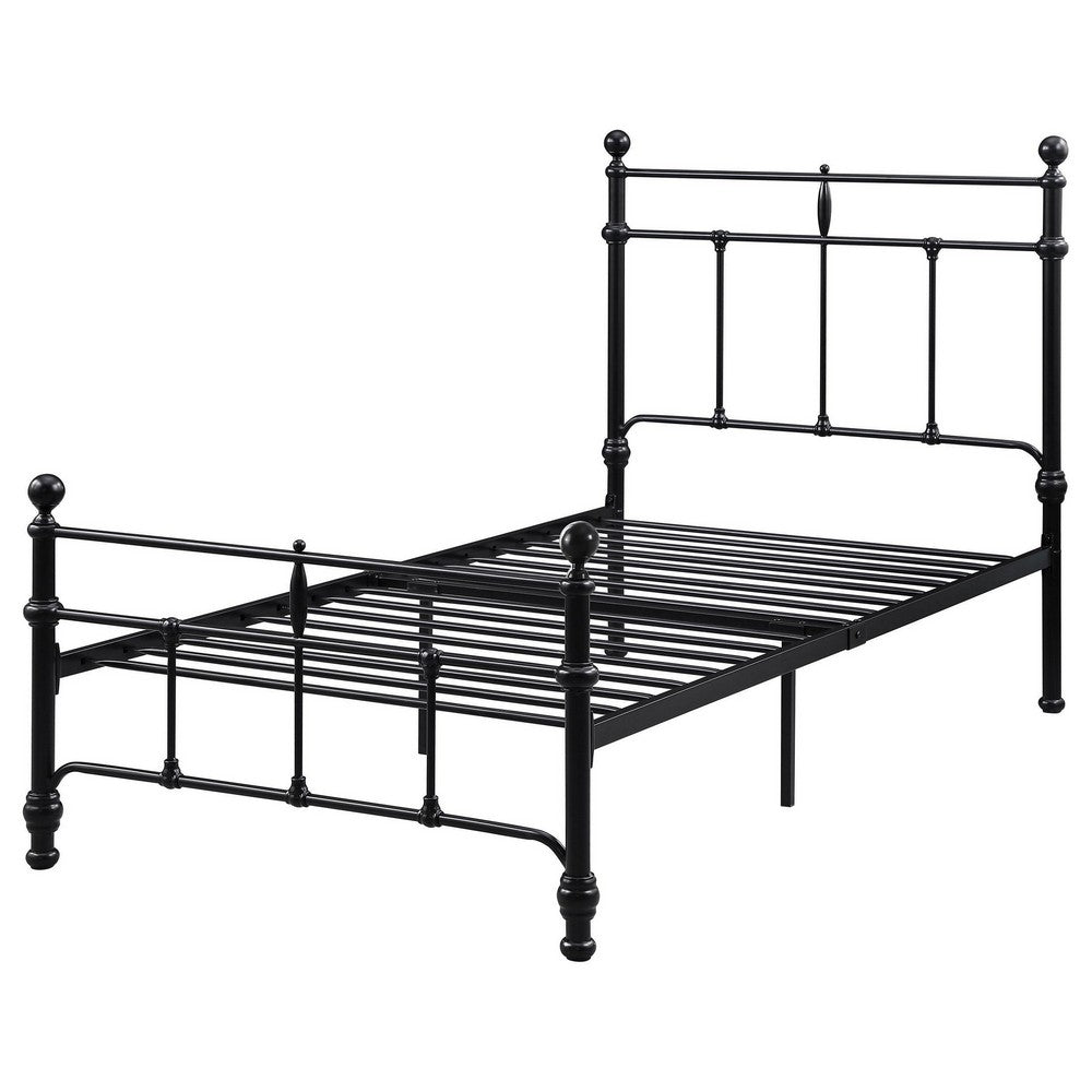Nevy Twin Size Bed, Classic Intricate Detailed Black Metal Open Frame -BM329231