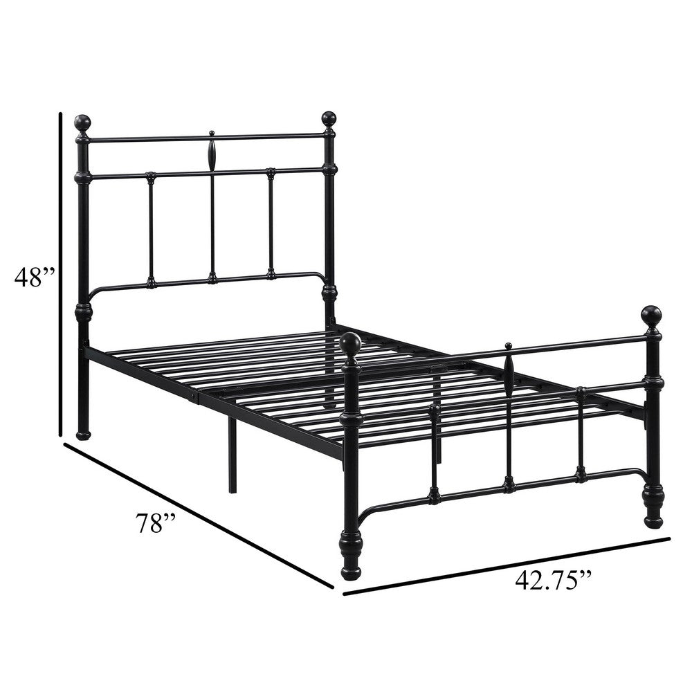 Nevy Twin Size Bed, Classic Intricate Detailed Black Metal Open Frame -BM329231