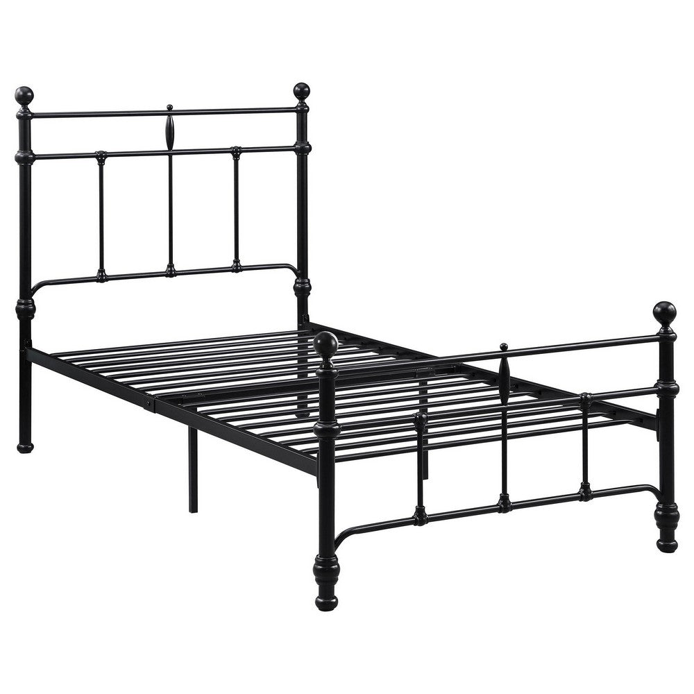 Nevy Twin Size Bed, Classic Intricate Detailed Black Metal Open Frame -BM329231