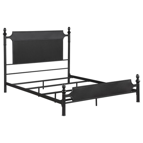 Dei Queen Size Bed, Classic Ribbed Panel Headboard, Black Metal Frame -BM329232