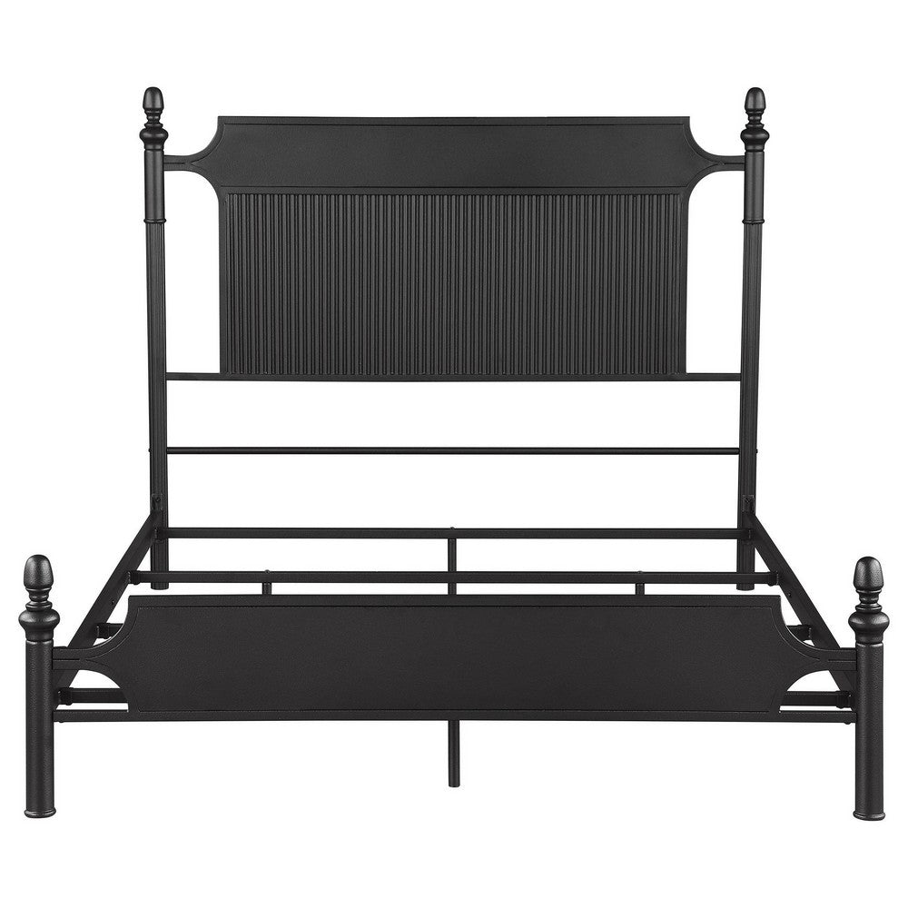 Dei King Size Bed, Classic Ribbed Panel Headboard, Black Metal Frame -BM329233