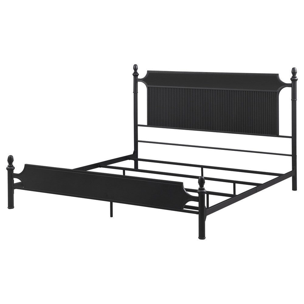 Dei King Size Bed, Classic Ribbed Panel Headboard, Black Metal Frame -BM329233