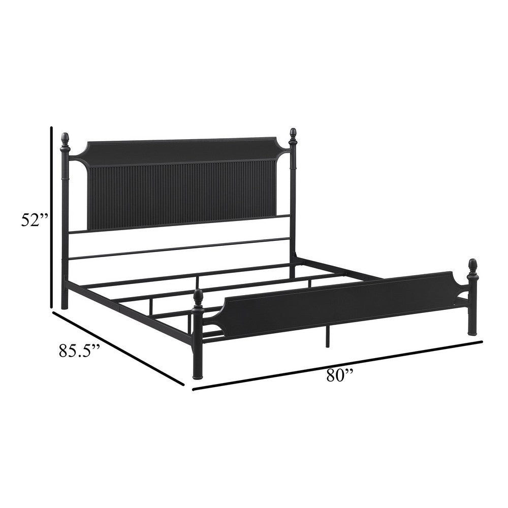 Dei King Size Bed, Classic Ribbed Panel Headboard, Black Metal Frame -BM329233