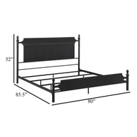 Dei King Size Bed, Classic Ribbed Panel Headboard, Black Metal Frame -BM329233